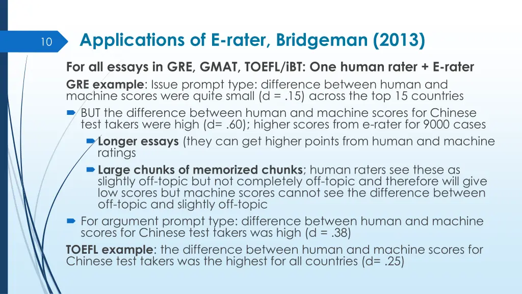 applications of e rater bridgeman 2013