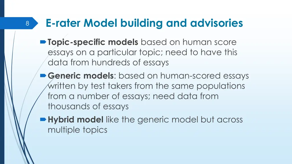 e rater model building and advisories