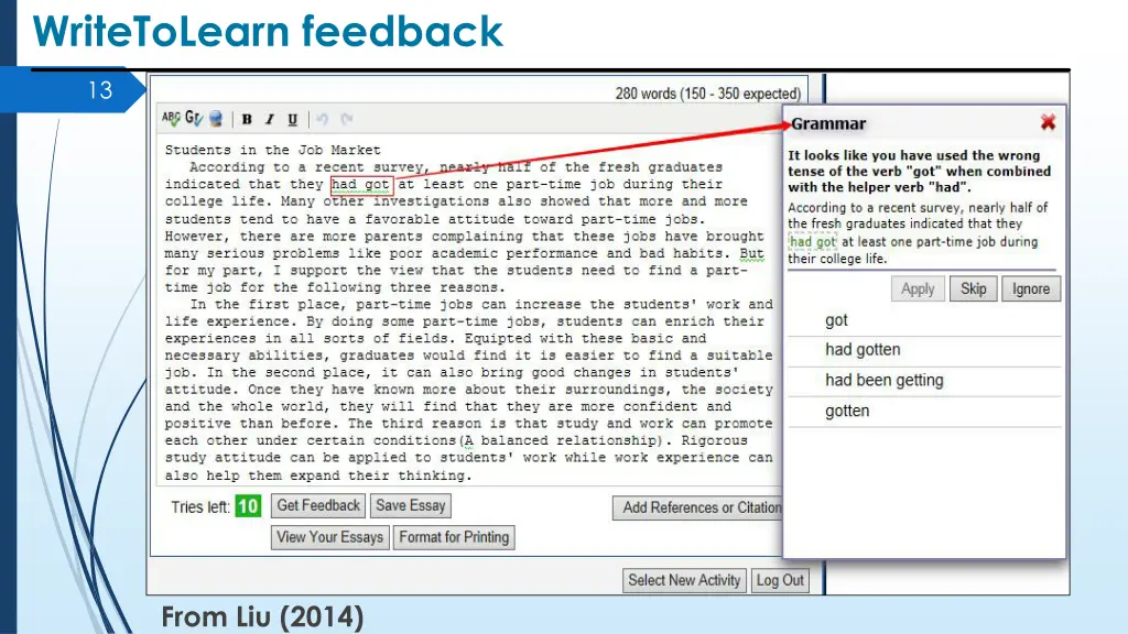 writetolearn feedback