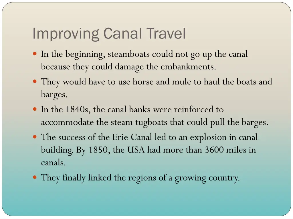 improving canal travel