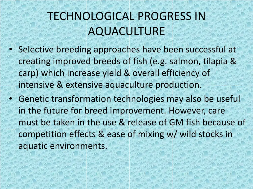 technological progress in aquaculture