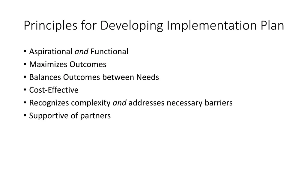 principles for developing implementation plan