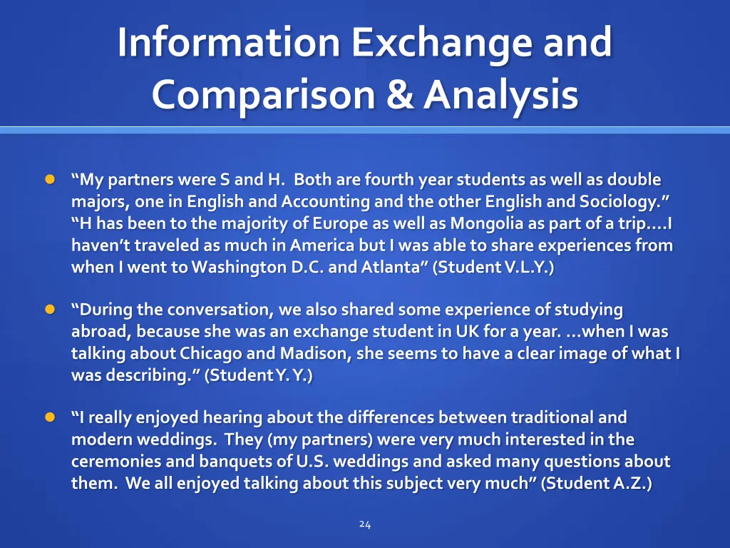 information exchange and comparison analysis