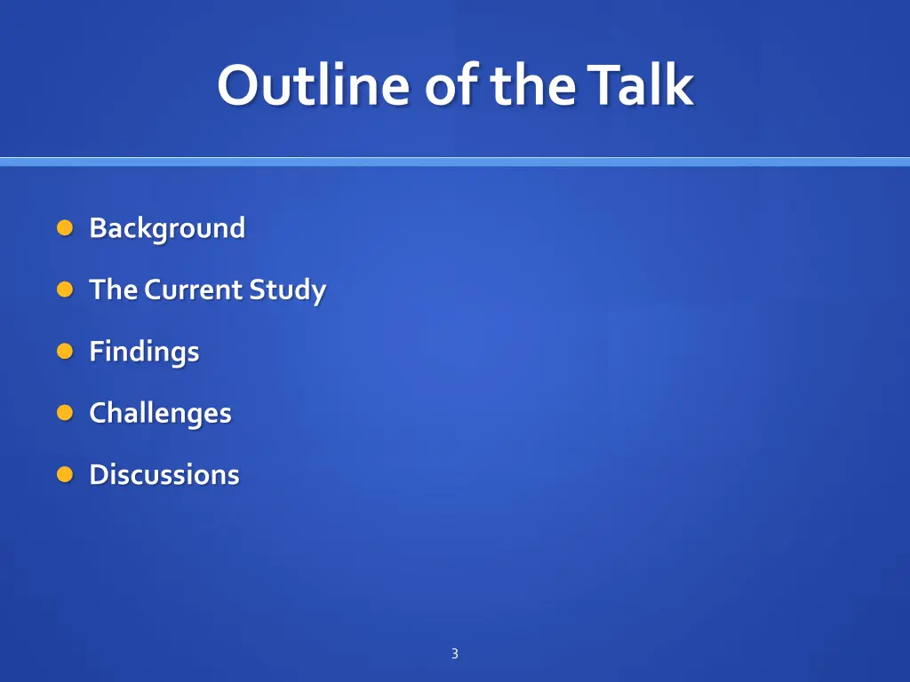 outline of the talk