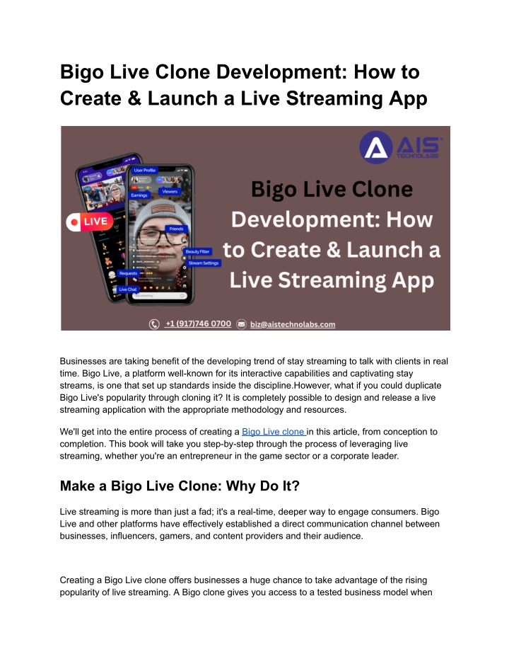 bigo live clone development how to create launch