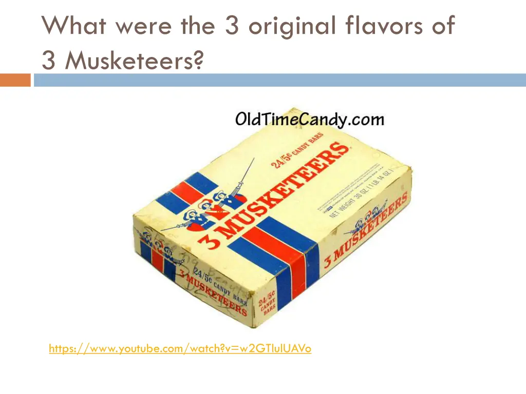 what were the 3 original flavors of 3 musketeers