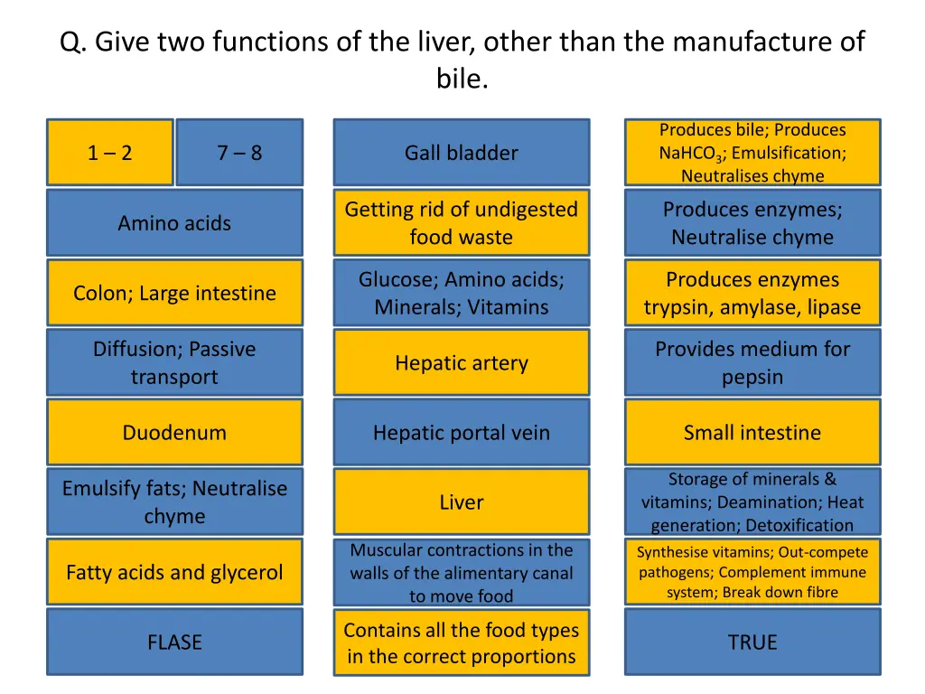 q give two functions of the liver other than