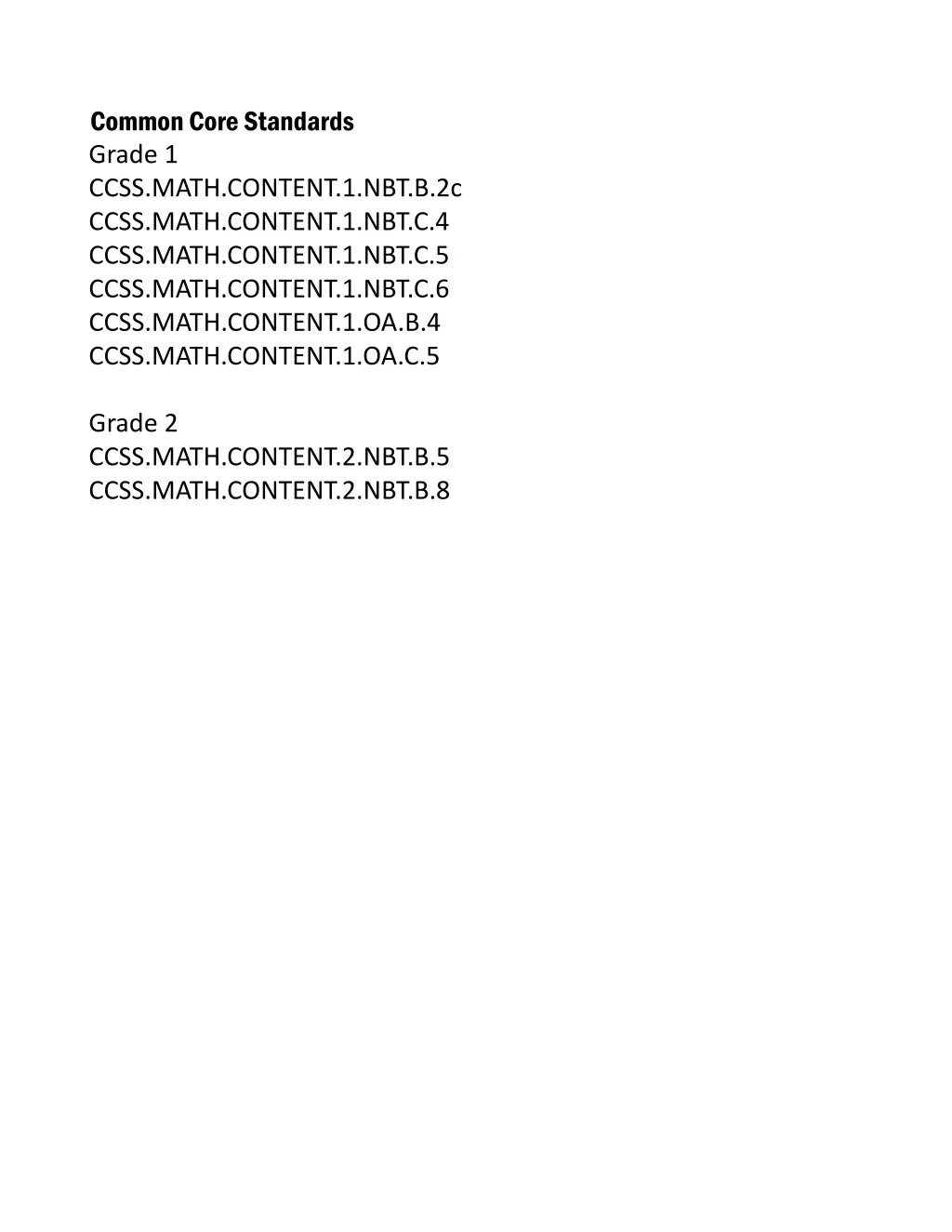 common core standards grade 1 ccss math content