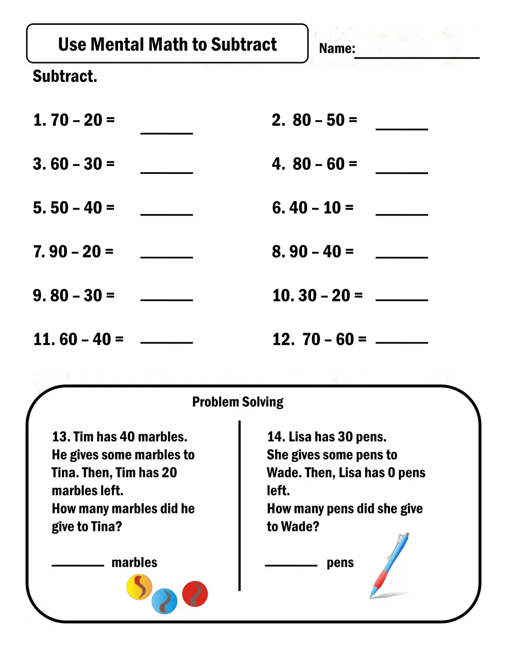 use mental math to subtract