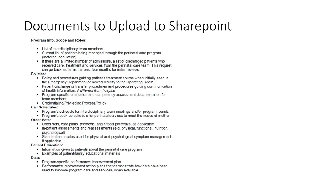 documents to upload to sharepoint