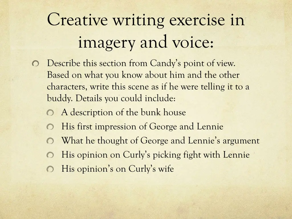 creative writing exercise in imagery and voice