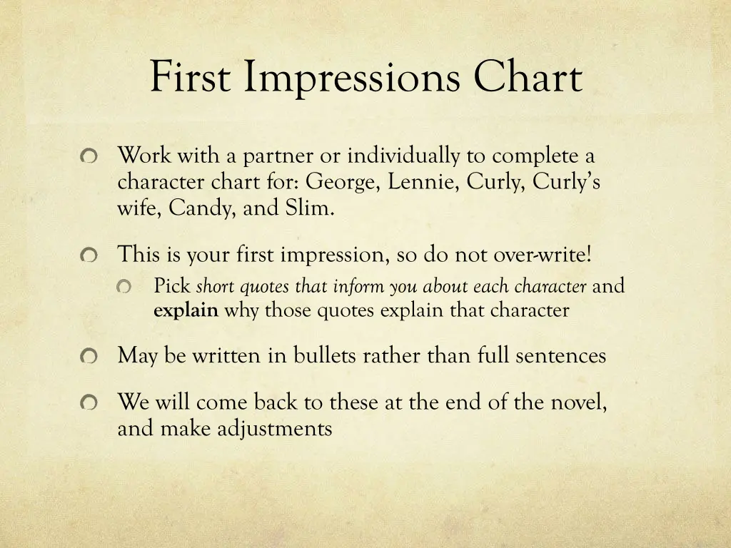 first impressions chart