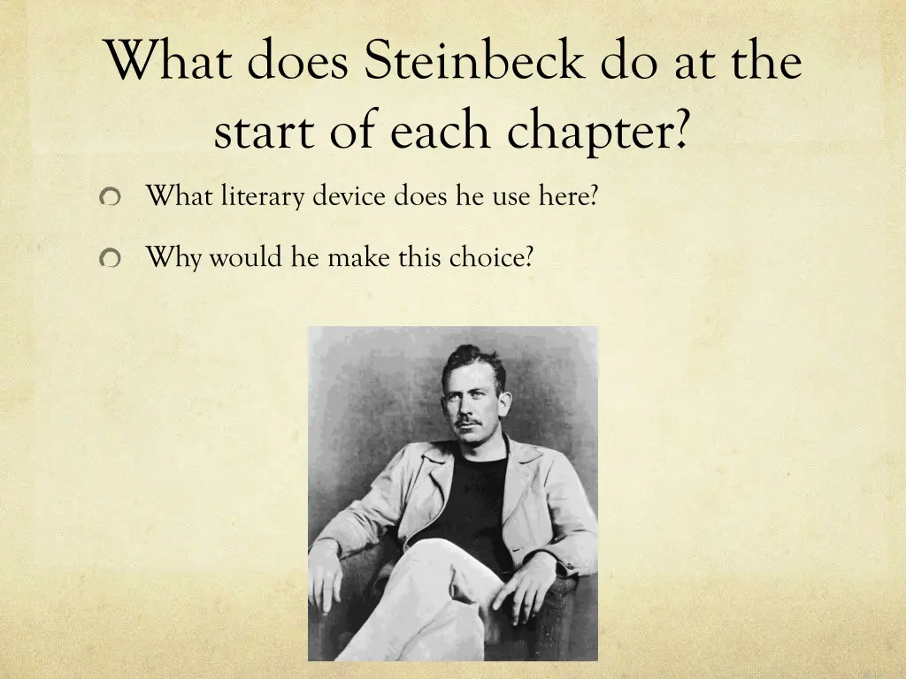 what does steinbeck do at the start of each