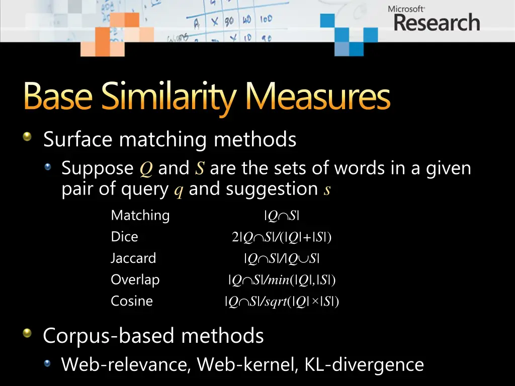 base similarity measures surface matching methods