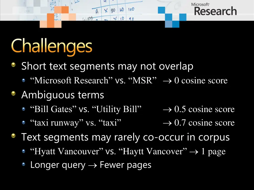 challenges short text segments may not overlap