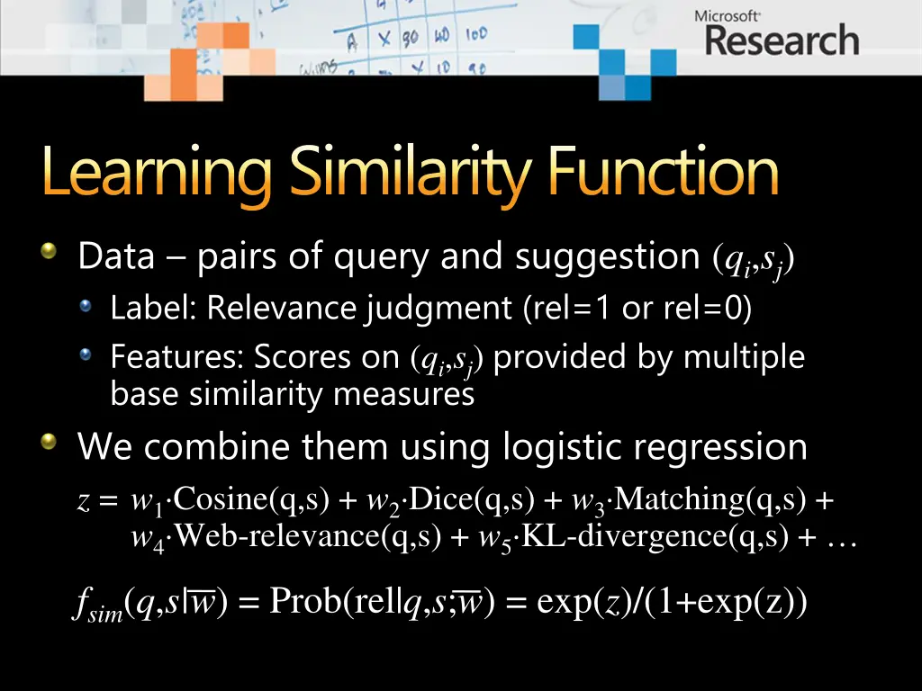 learning similarity function data pairs of query