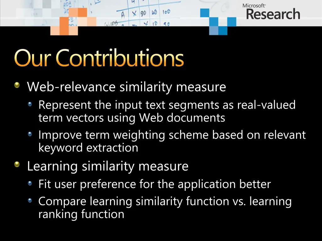 our contributions web relevance similarity