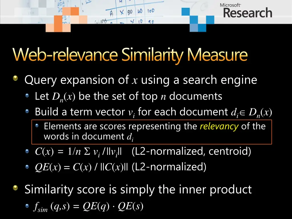 web relevancesimilarity measure query expansion