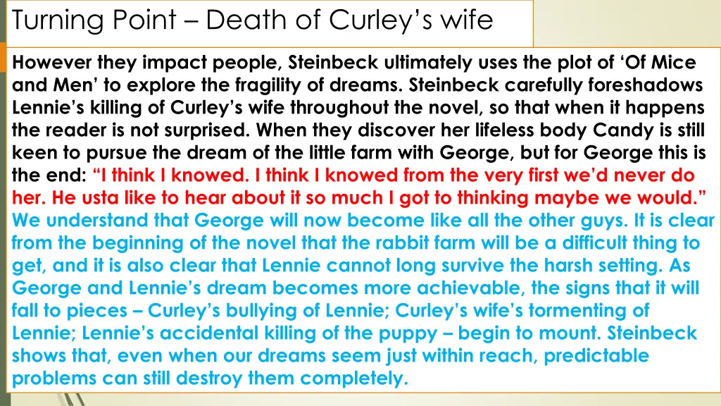 turning point death of curley s wife