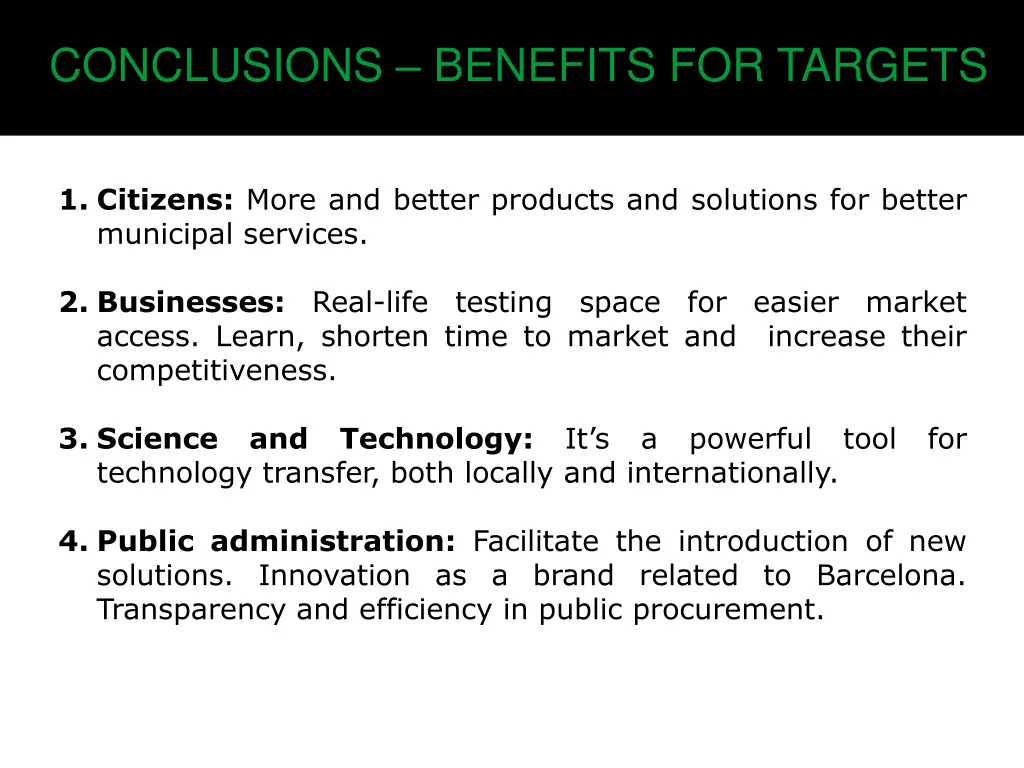 conclusions benefits for targets