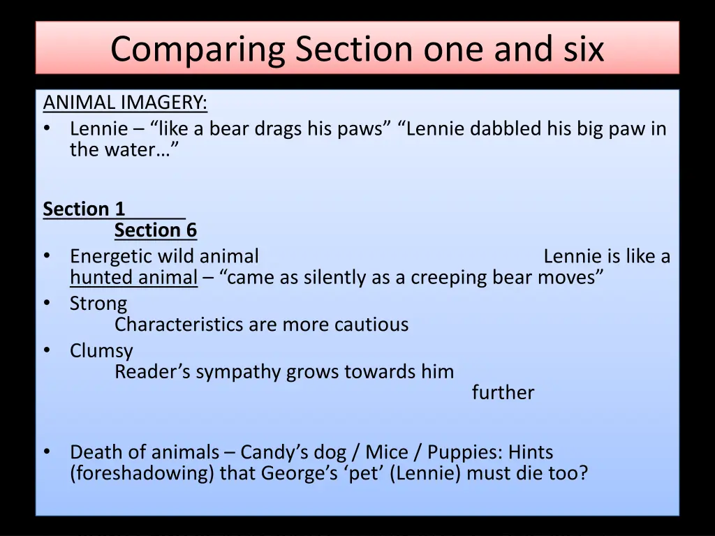 comparing section one and six