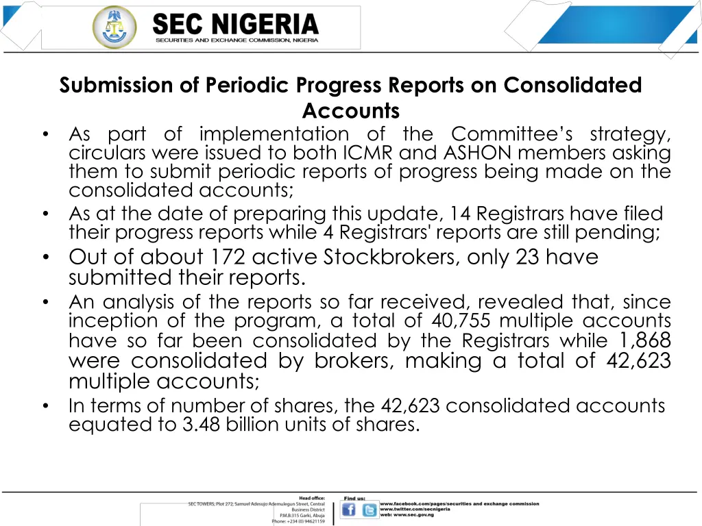 submission of periodic progress reports