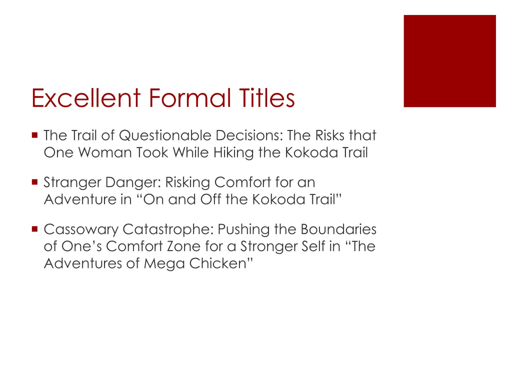 excellent formal titles