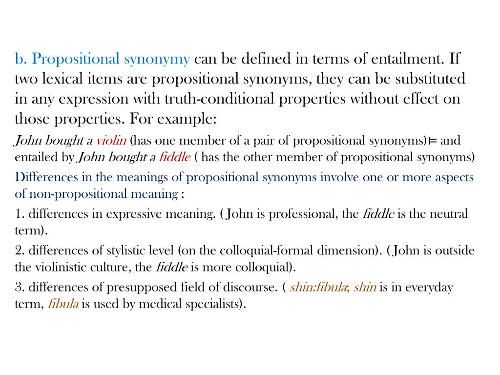 b propositional synonymy can be defined in terms