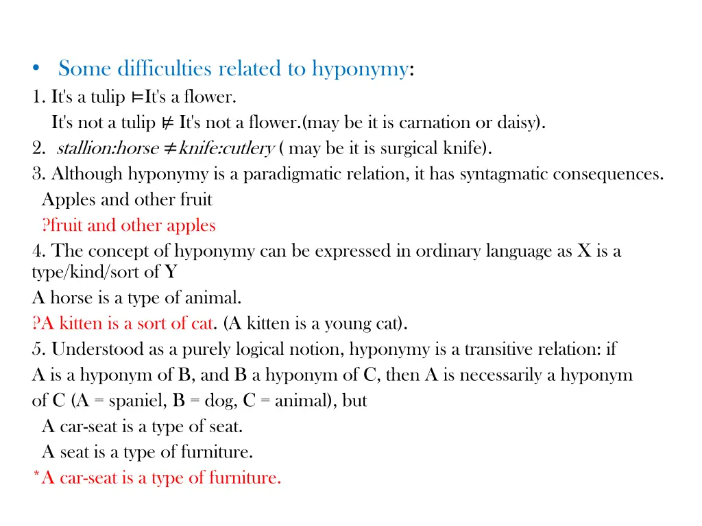 some difficulties related to hyponymy