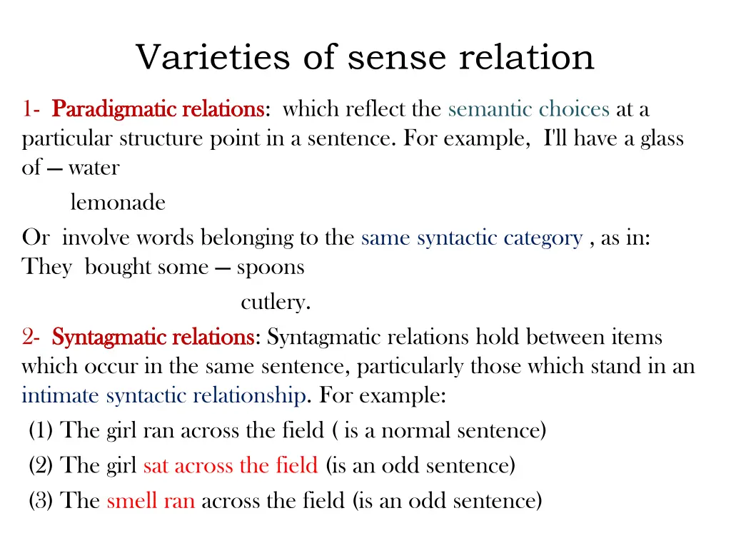 varieties of sense relation