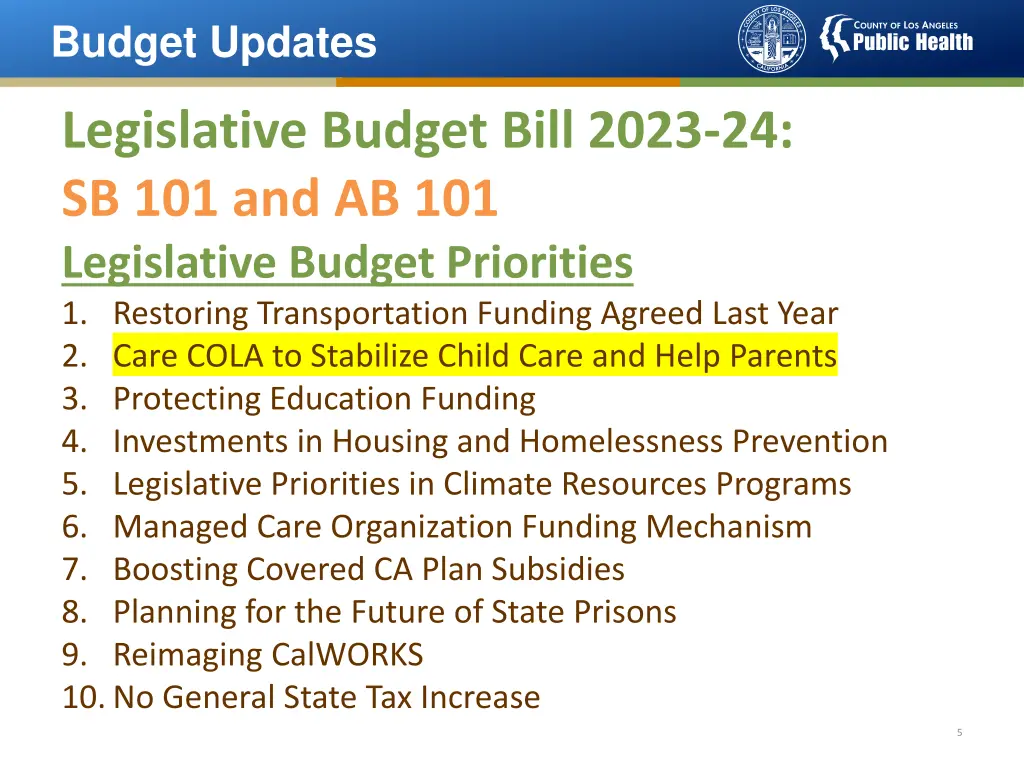 budget updates