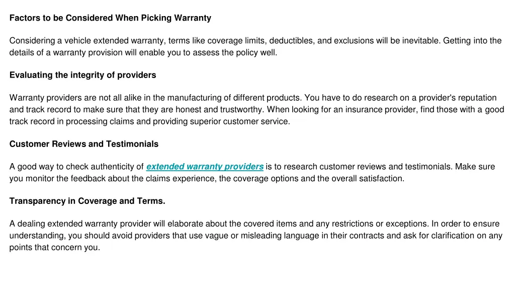 factors to be considered when picking warranty