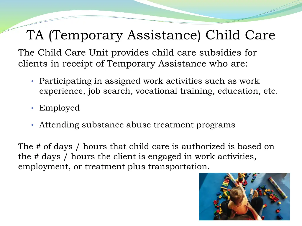 ta temporary assistance child care the child care