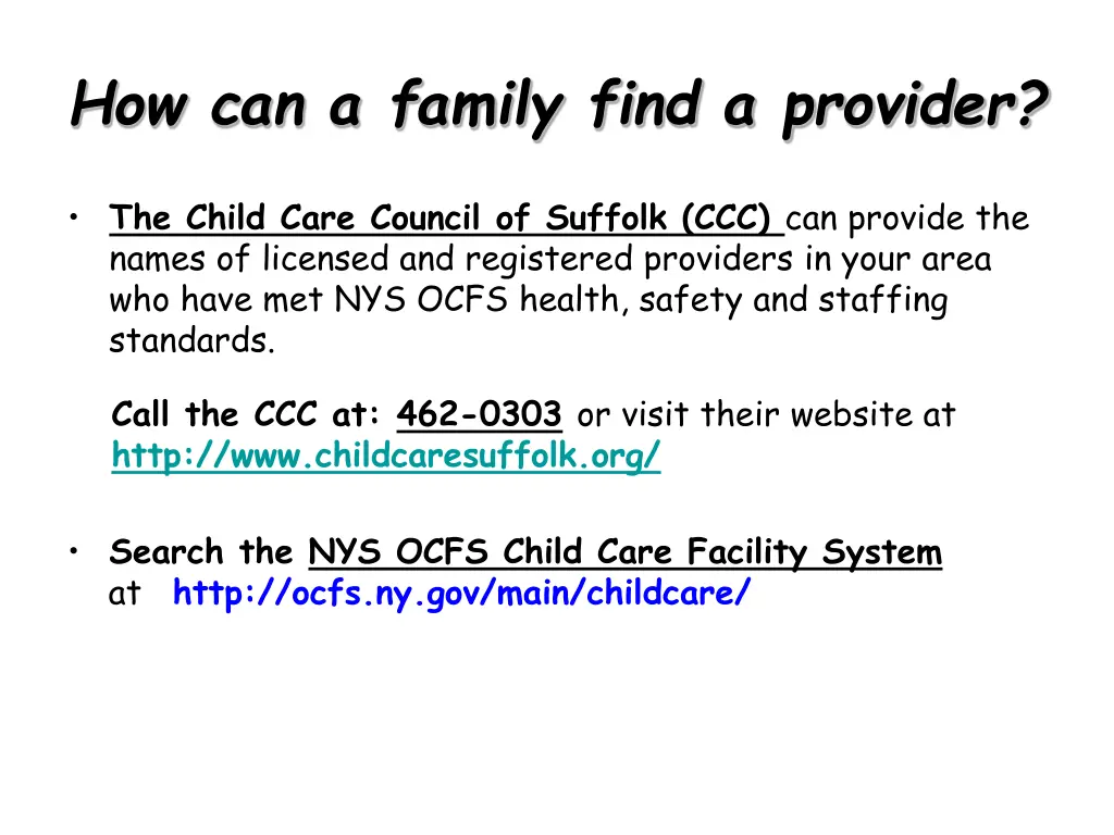 how can a family find a provider