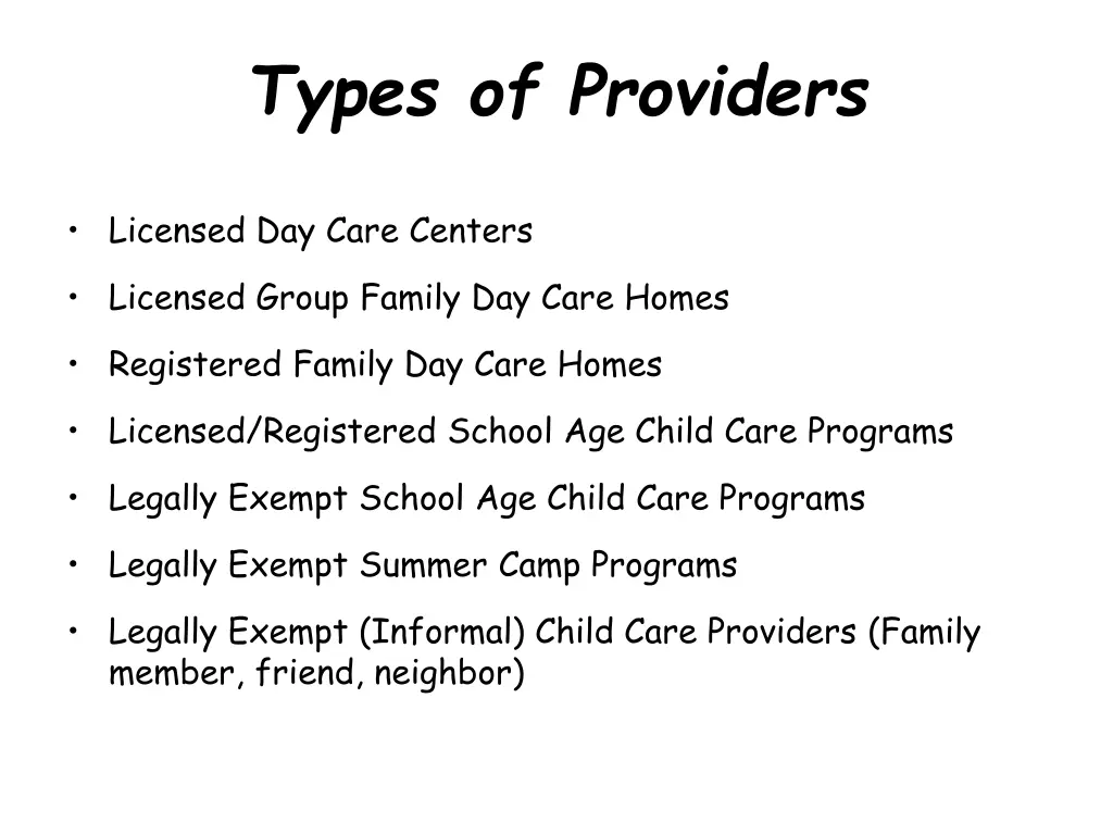 types of providers