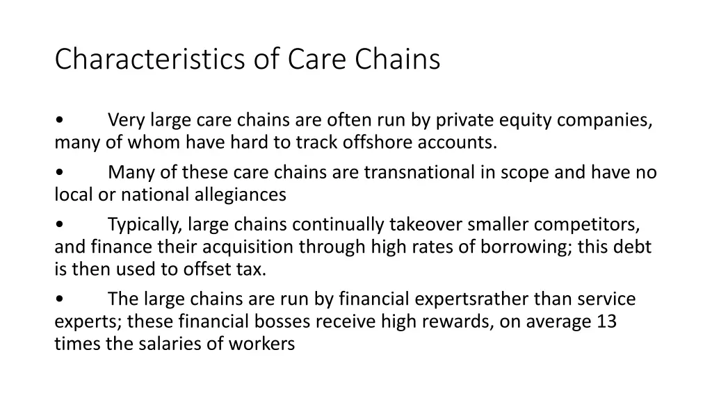 characteristics of care chains