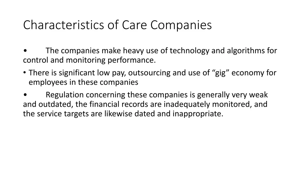 characteristics of care companies 1