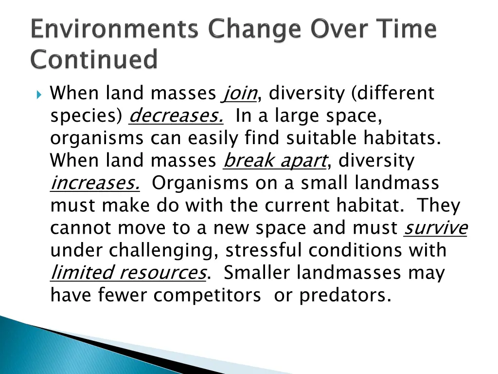 when land masses join diversity different species