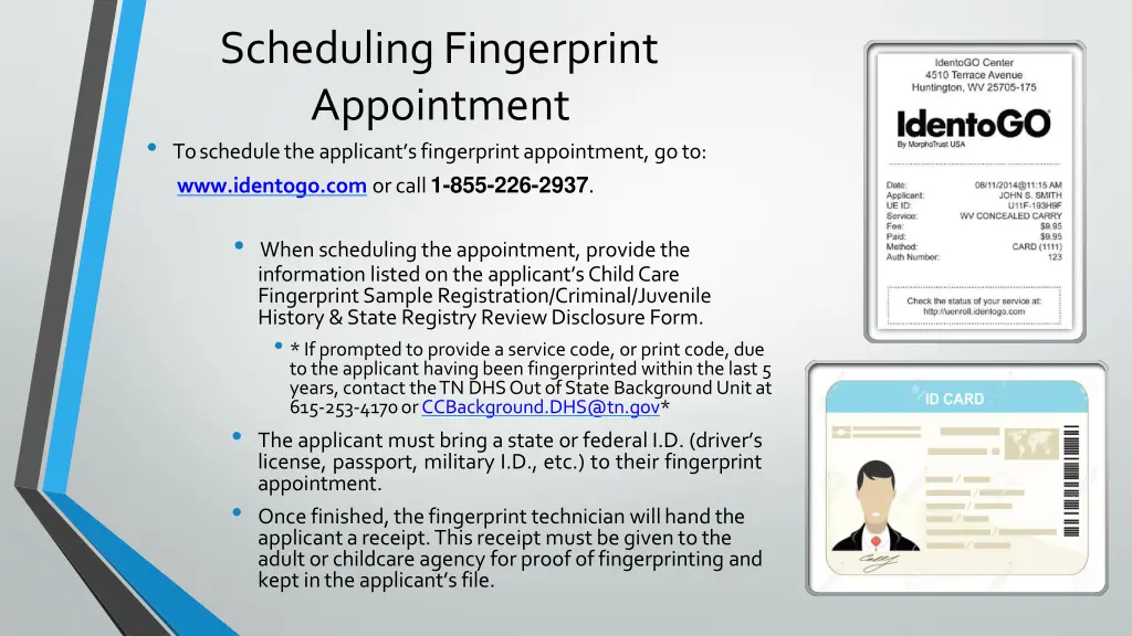 scheduling fingerprint appointment to schedule