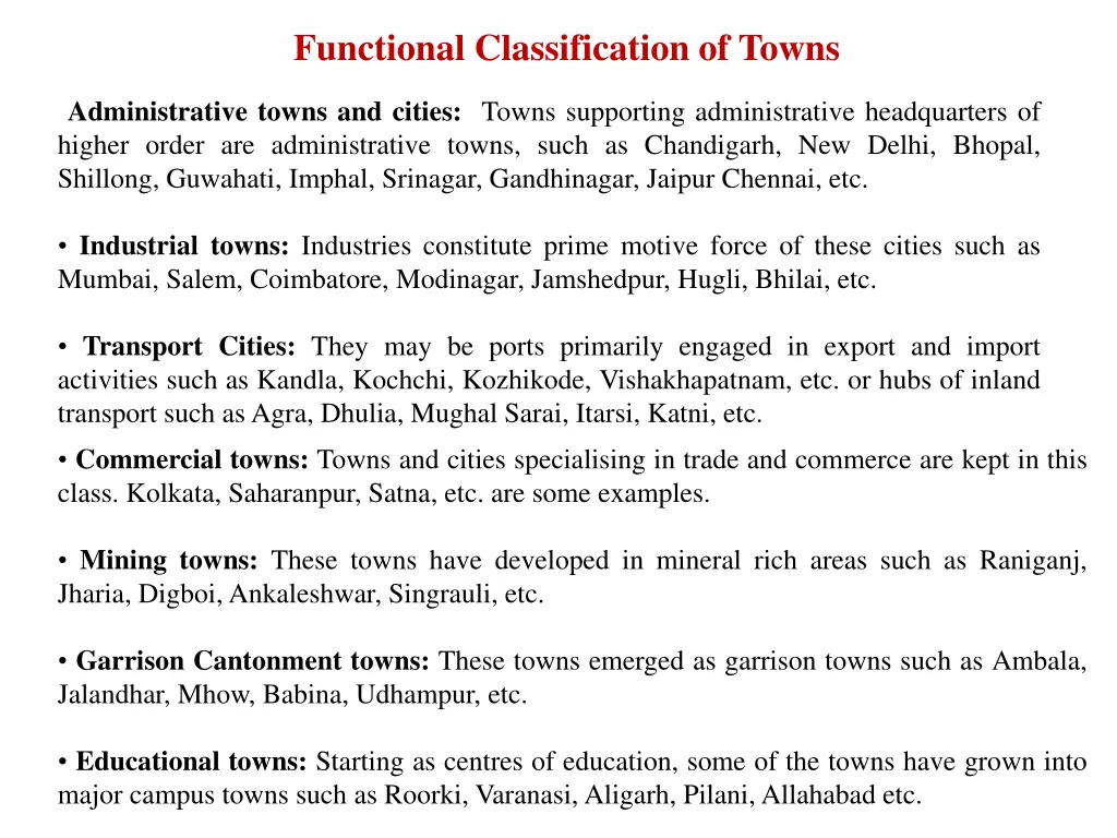 functional classification of towns