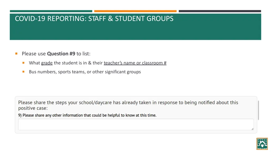 covid 19 reporting staff student groups