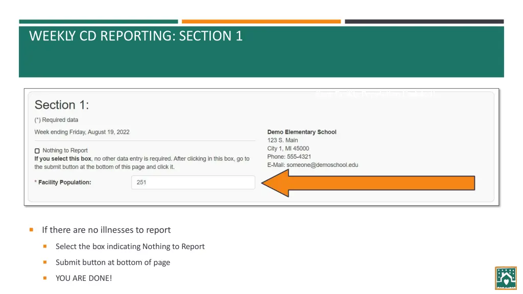 weekly cd reporting section 1