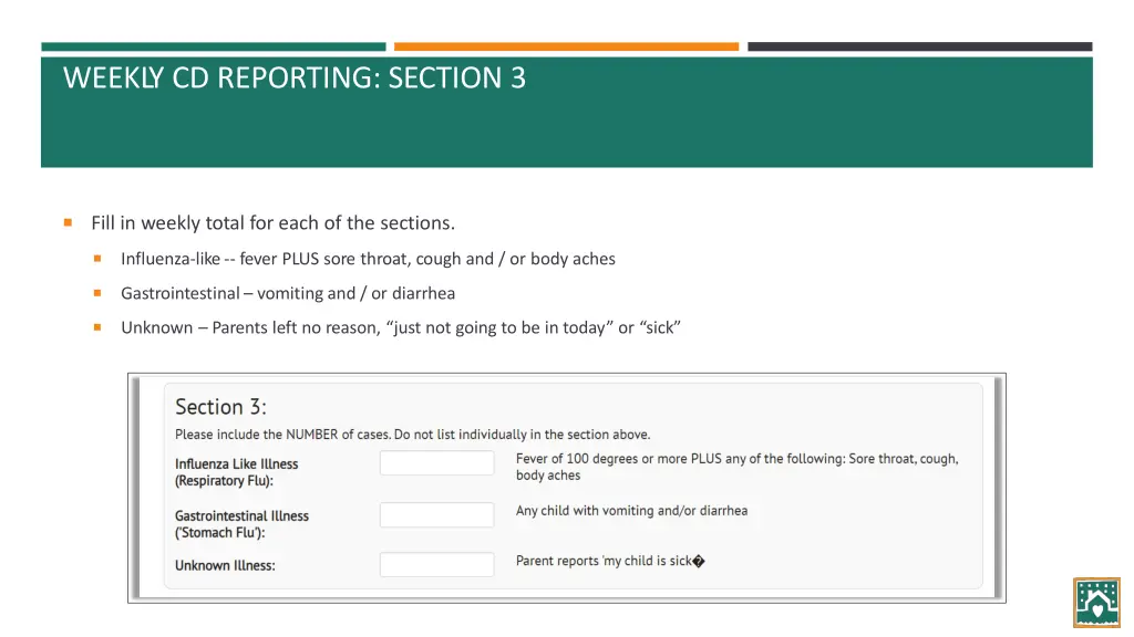 weekly cd reporting section 3