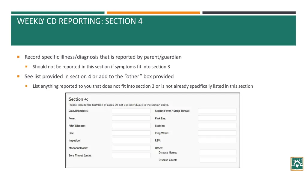 weekly cd reporting section 4