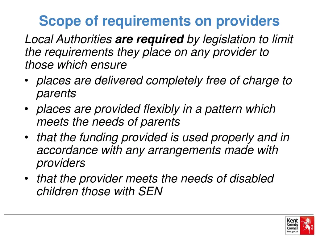 scope of requirements on providers local