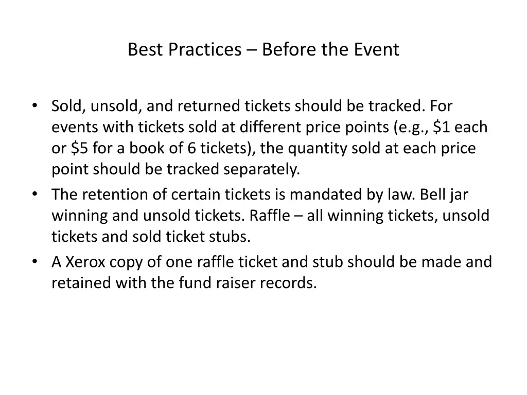 best practices before the event 1