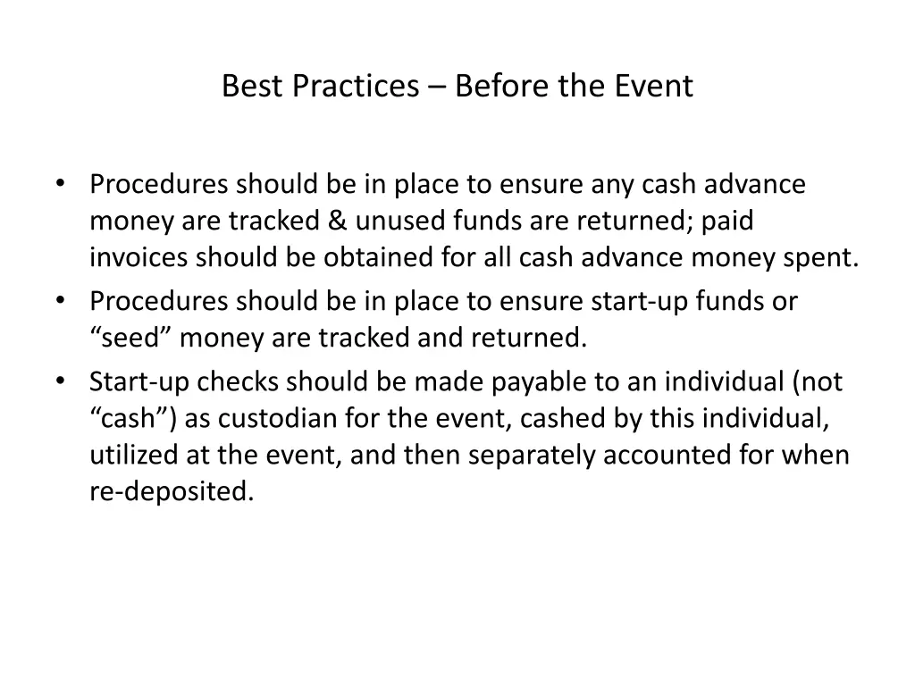 best practices before the event