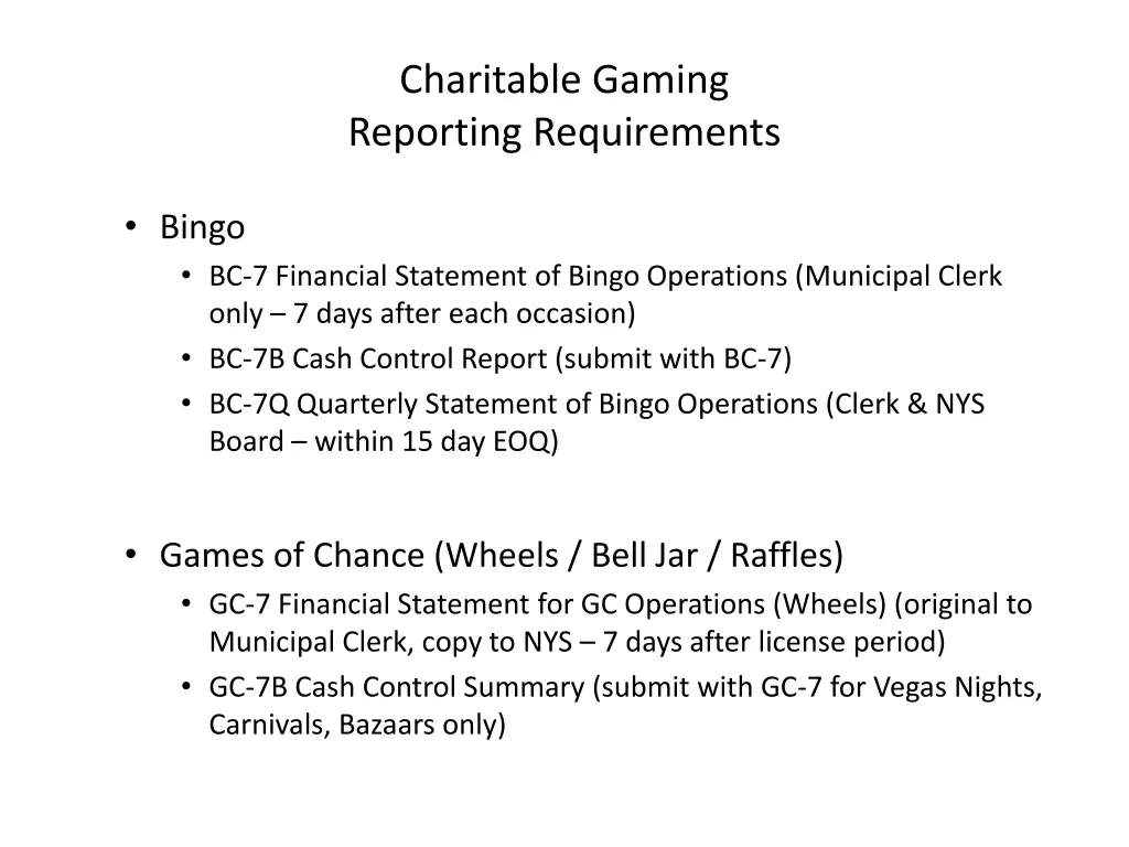 charitable gaming reporting requirements