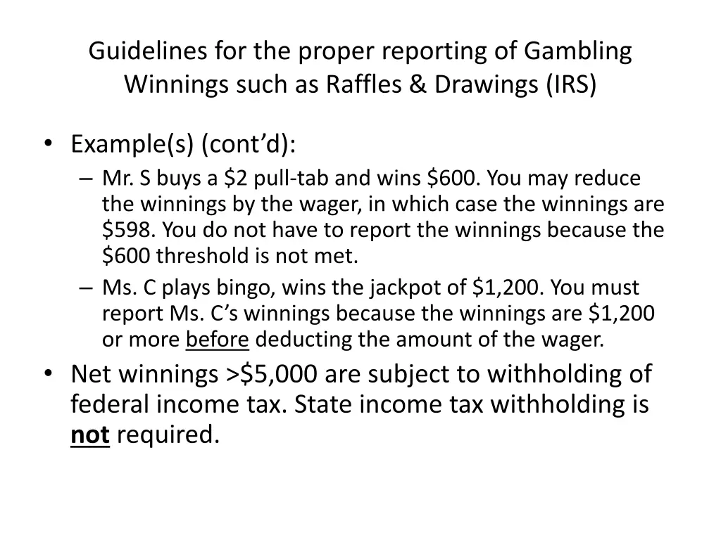 guidelines for the proper reporting of gambling 1