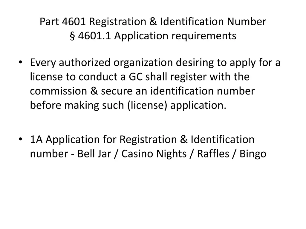 part 4601 registration identification number 4601